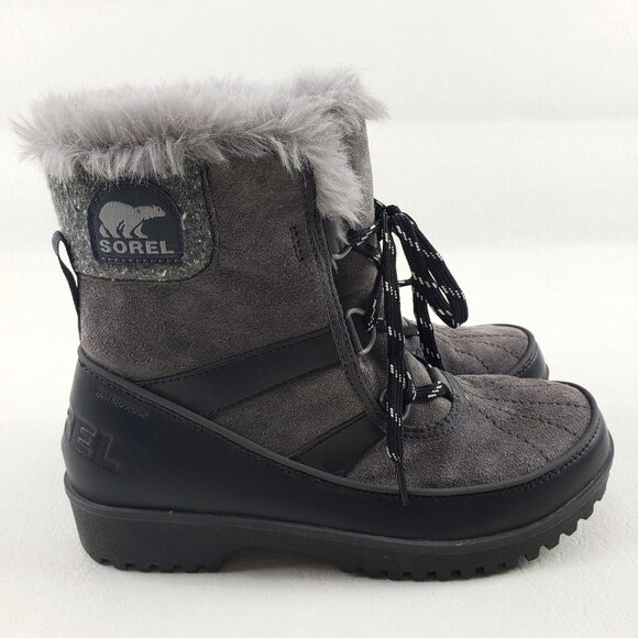 Sorel Tivoli II Waterproof Snow Boot Womens 7.5 Gray Suede Faux Fur Lace Up - Picture 1 of 10